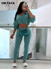 Street Women's Set Zipper Fly Crop Sweatshirt and Jogger Sweatpants Elegant Fall Sportwear Two 2-Piece Set Outfits