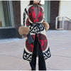 Vintage Ethnic Geometric Print Coat Women Belted Waist Faux Fur Cuff Patchwork Open Front Maxi Robe Autumn Winter Chic Cardigan