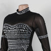 Women Full Sleeve Diamonds Mesh Rhinestones High Side Split Mermaid Maxi Long Dress Evening Sexy Party Dresses Vestidos
