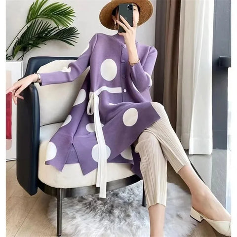 Sanzhai Pleated Ladies Windbreaker Coat Spring Autumn Single Breasted Stand Neck Printed Jacket Women Thin Long Outwear 4XL