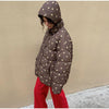 Cute Floral Printed Quilted Cotton Padded Jacket With Detachable Hooded Women Thick Oversized Coat Warm Winter Girl‘s Outerwear