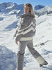 Women Color Block Spliced Ski Set Fleece Lined Stand Collar Zip Jacket Multi‑Pocket Wide Leg Trousers Winter Outfit