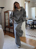 Women's Autumn Winter Collared Half Zip Ribbed Knit 2-Piece Set Oversized Wide Leg Pants Sweater Suit