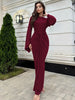 Autumn Elegant O-Neck Long Flare Sleeve Ruched Slim Fit Ribbon Long Dress Women'S Solid Casual Party Club Outfit