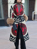 Vintage Ethnic Geometric Print Coat Women Belted Waist Faux Fur Cuff Patchwork Open Front Maxi Robe Autumn Winter Chic Cardigan