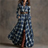 Leisure Grid Printed Long Sleeve Shirts Dress Autumn Long Sleeve Pocket Dress Elegant Ladies Loose Pleated Commute Dresses