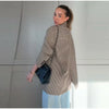Chic Plaid Women's Blazer Jacket Stand Collar Full Sleeve Single Button Female Coats Spring Casual Commute Lady Outwear