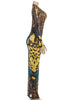 Sexy See Through Dress Woman Butterfly Print Metal Ring Hollow Full Sleeve Splits Clubwear Midnight Elegant Bodycon