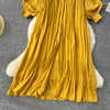 Spring Vintage Loose Dresses Women Lantern Sleeve Turn-down Collar Solid Single Breasted Casual Folds Long Dress