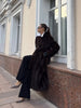 Casual Brown Lace Up Faux Fur Coat Women Turtleneck Full Sleeve Fluffy Loose Striped Long Coats Lady Winter Daily Street Jacket