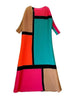 Round Neck Pleated Dress For Women Color Block Long Sleeves Loose A-line Dresses Printed Female Clothing Tide 2YA946