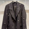 Metal Heart Rivet Black Jackets Y2K Aesthetic Notched Collar Coat Women Blazers Autumn Loose Long Sleeve Tops Mujer