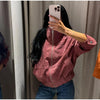 Vintage Suede Jackets Women's Loose Full Sleeves Zipper Pockets Stand Collar Coats Ladies Autumn Solid Streetwear