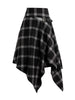 Womens Asymmetic Hem Plaid Skirt Buckle Strap Detail Casual Midi A Line Dress Black Skirts