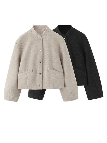 Women Autumn Elegant Bomber Jacket Loose Versatile Single-Breasted Pocket Casual Jacket Woman Street Style Short Coat