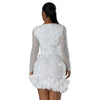 Women Dress Diamonds Splice Ruffles Mini Dresses Square Collar Full Sleeve Slim Fit Sold Evening Party Vestidos Elegant Ladies