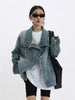 Women's Denim Coat Turtleneck Single Breasted Full Sleeve Patchwork Versatile Jacke Autumn 5R4436