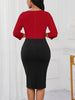 Womens Elegant Front Zipper Work Office Knee Length Colorblock Business Casual Party Bodycon Sheath Dress