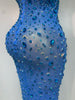 Rhinestones Sexy Mesh See Through Bodycon Dress Women Birthday Evening Cocktail party Gown Red Carpet Club Stage Outfit