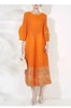 Women's Dress With Flower Ruffles Sleeves Round Neck Loose Big Size Long Dresses 2DB1142