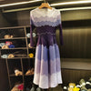 Designed Women's Pleated Dress O-neck Loose Fit Color Block Beaded Long Sleeve Famale Clothing 2DB6598