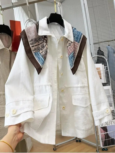 Long-Sleeved Simple Cotton Coats for Women Spring Elegant Lightweight Single Breasted Loose Coats