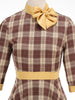Mock Neck Bowknot Plaid 50s Vintage Dresses for Women 3/4 Length Sleeve Autumn Winter Elegant Pockets Midi Dresses