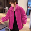 Women Winter Warm Double Coral Fleece Overcoat Solid Soft Plush Stand Collar Coats Ladies Long Sleeved Zipper Outerwears