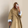Street Women's Long Trench Coats Loose Stand Collar Single Breasted Full Sleeve Slit Windbreaker Autumn Lady Commute Jacket