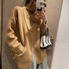 Double Zipper Turn-Down Collar Knitted Cardigan coat for women chic Thickened Loose lapel sweater jackets 26D5571