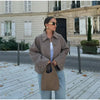 Casual Solid Single Breasted Wool Jacket Women Chic Lapel Long Sleeve Pleated Pocket Loose Coats Autumn High Street Overcoat