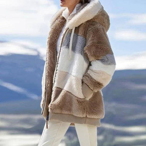 Customizable Uzzdss Winter Women Coat Casual Stitching Plaid Clothes Hooded Zipper Ladies Coat Women Jacket