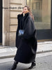 Chic Stand Collar Long Woolen Coats Women Loose Puff Sleeve Single Breasted Solid Warm Overcoat Autumn Winter Lady Outwear