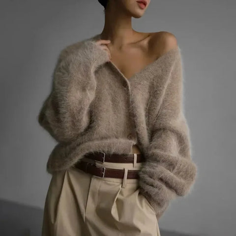 Solid Knit Cardigan Women Long Sleeve Casual V Neck Oversized Sweater Women's Autumn High Street Knitted Coats