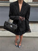 Elegant Lace Blazer Coat Women Office Lady Full Sleeve Single Breasted Jackets Autumn Black Casual Slim Coats