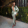 Sexy Gradient Color Irregular Ribbon Dresses Woman Deep V Long Sleeve Shirring Bodycon Dress Elegant Party Clubwear