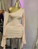 Women Drop Shoulder Flare Sleeve Ruffles Side Bodycon Midi Mini Dress Birthday Holiday Dresses Vestidos