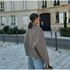 Casual Solid Single Breasted Wool Jacket Women Chic Lapel Long Sleeve Pleated Pocket Loose Coats Autumn High Street Overcoat