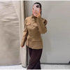 Women's Jacket Slim Fit Stand Collar Tailored Epaulets Flap Pockets Single Breasted Button Down Blazer Coat Spring Outwear