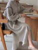 Women's Spring and Autumn Bubble Sleeve Casual Loose Straight Vintage Button Decorative Shirt Long Dress
