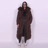 Elegant Fur Collar Hood Belt Long Cotton Jacket Women Zipper Drawstring Waist Parka Down Coat Winter Lady Warm Chic Outwear