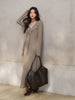 Elegant French V-Neck Knit Dress Women Long Sleeve Elastic Maxi Dress Asymmetrical Design Belted Long Dress for Autumn Winter