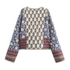 Vintage Women's Print Patchwork Cotton Jacket Quilted Long Sleeve Loose Short Warm Coat Autumn Winter Female Outwear