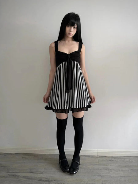 Y2K Harajuku Gothic Lolita Women's Dress Sexy Slim Fit Chic Striped Suspenders Dresses Kawaii Japanese Emo Girl Streetwear
