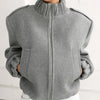Double Zip Rib Collar Women Cropped Jacket Long Sleeve Side Pockets Loose Oversized Solid Autumn Coats Daily Chic Jackets