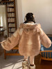 Autumn Winter Thick Warm Sweet Cute Lace Patchwork Faux Fur Coat Hoodie Women with Deer Ears Horn Buttons Fluffy Jacket