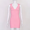 Sexy Plunge V Bandage Dress Stripes Slim Bodyocn Mini Party Celebrity Evening Dress Elastic Knitted Vestidos