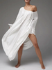 Parc Fee Casual Loose White Women Dress Elegant U-Neck Long Sleeve Floor-Length Dresses Simple Oversize Solid Female Dress