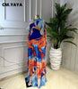 Women Tie Dye Print O-neck Long Sleeve Pleated Long Dress Sexy Mesh Evening Party Birthday Vacation Dresses Vestido