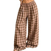 Women Vintage Aesthetic Casual Plaid Print Barrel Pants Drawstring Elastic Waist Loose Straight Pants with Pockets Streetwear